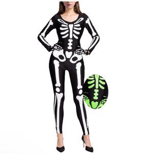 Spooktacular Skeleton Glow in the dark Bodysuit Halloween Costume Adult Size S